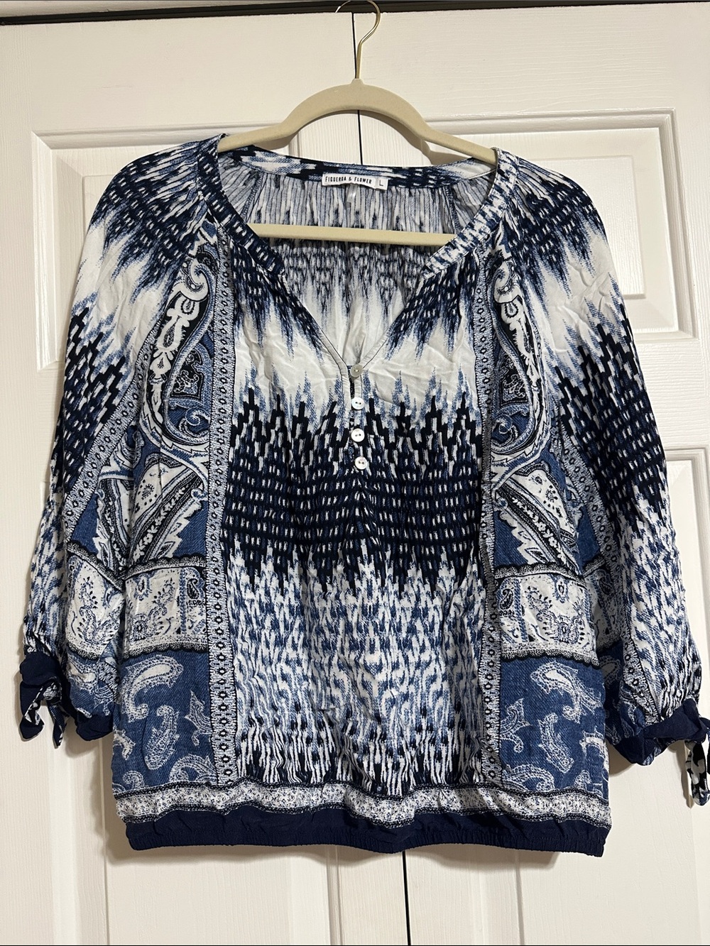 Blue Paisley & Ikat Mix Peasant Tunic - Women